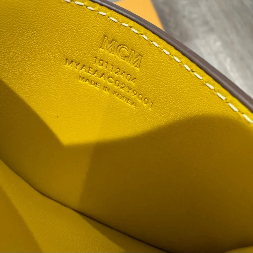 MCM Logo Himmel Lauretos Canvas Card Case Wallet in Lemon Gold